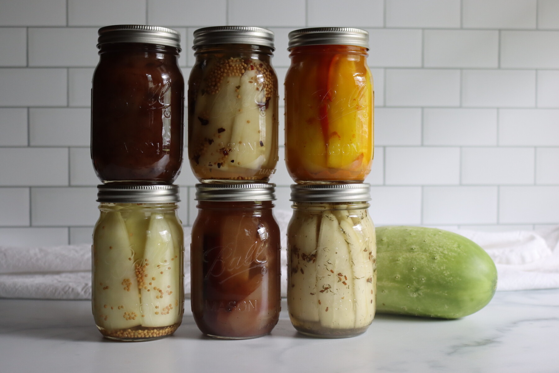 A selection of our homemade overripe cucumber pickles